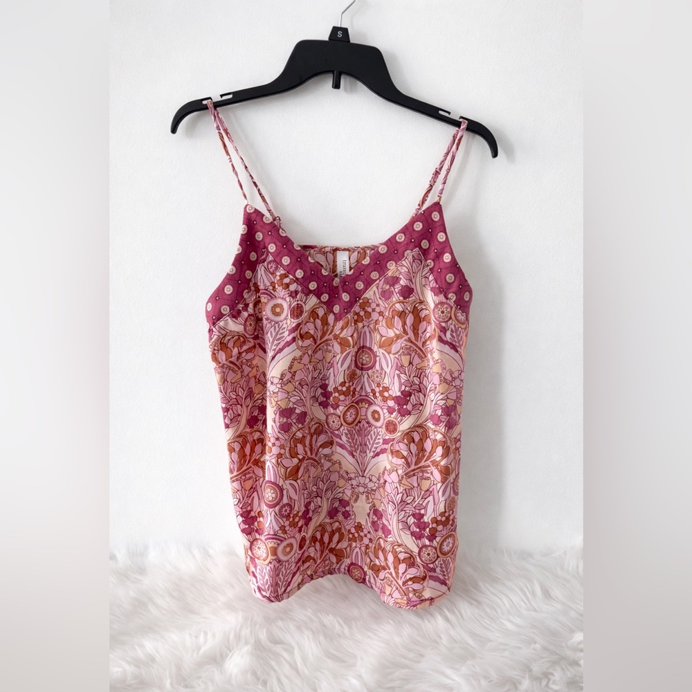 Tranquil & True Pink Floral Satin Cami Tank Top Size S